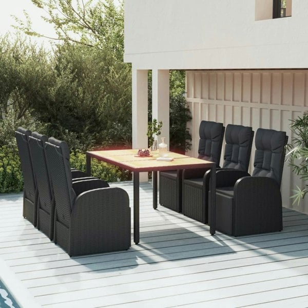 Berkfield 7 Piece Garden Dining Set Black Poly Rattan&Solid Wood Acacia