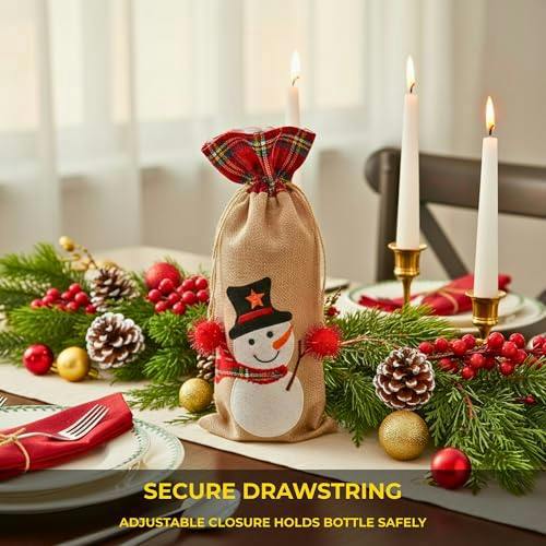15 x 35 cm Christmas Wine Bottle Cover Bag with Drawstring Santa Design for Festive Table Decoration image 8