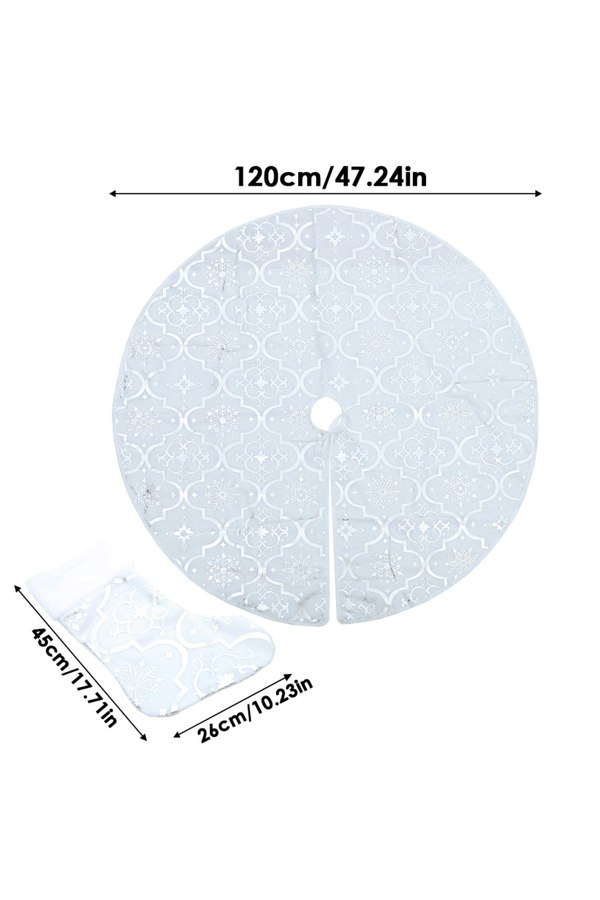 Living and Home 122CM Silver Snowflake Printed Christmas Tree Skirt with Christmas Stockings Xmas Tree Base Cover