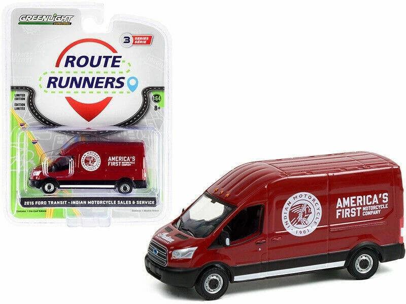 MCSlots 2015 Ford Transit LWB High Roof Indian Motorcycle 1:64 Greenlight 53030B