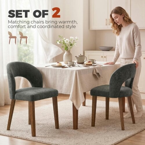 HOMCOM Modern Dining Chairs Set of 2 with Padded Seat, Backrest, Dark Grey