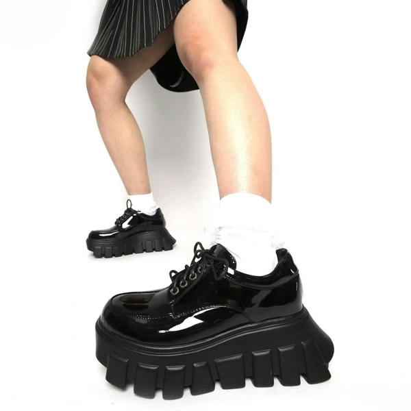 Lamoda Black Hole Chunky Platform Sneakers Black Patent Gothic Punk Shoes UK3
