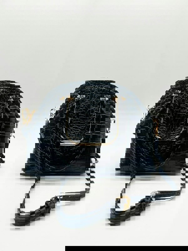 SVNX Dual Handle Croc Grab Bag in Black