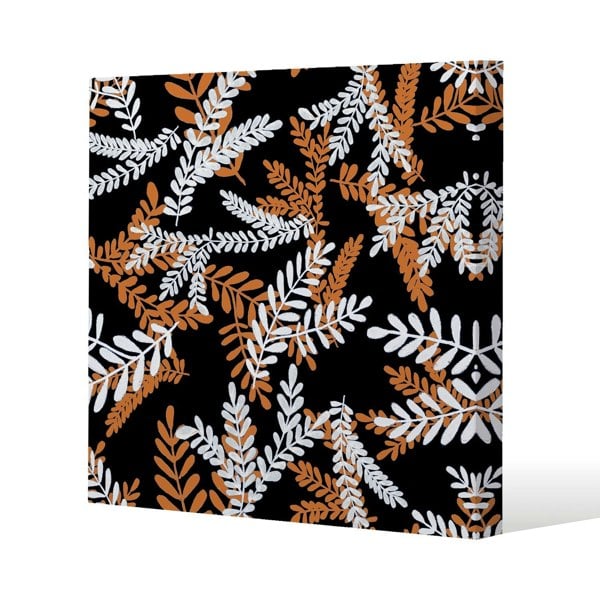 Benjamin Tate Design White & Orange Olive Leaves Slim Style Canvas Print  50x50cm , 15mm Slim Real wood.