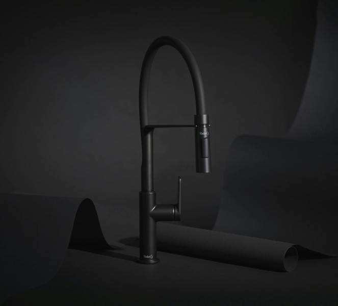 Riobel Mythic Mixer with Pull Down Spray Flexible Spout Matt Black Kitchen Tap