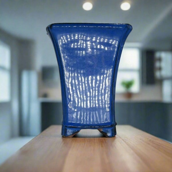 16cm Glazed Bonsai Pot | Cascade | 16cm x 20cm | Blue - Yorkshire Bonsai