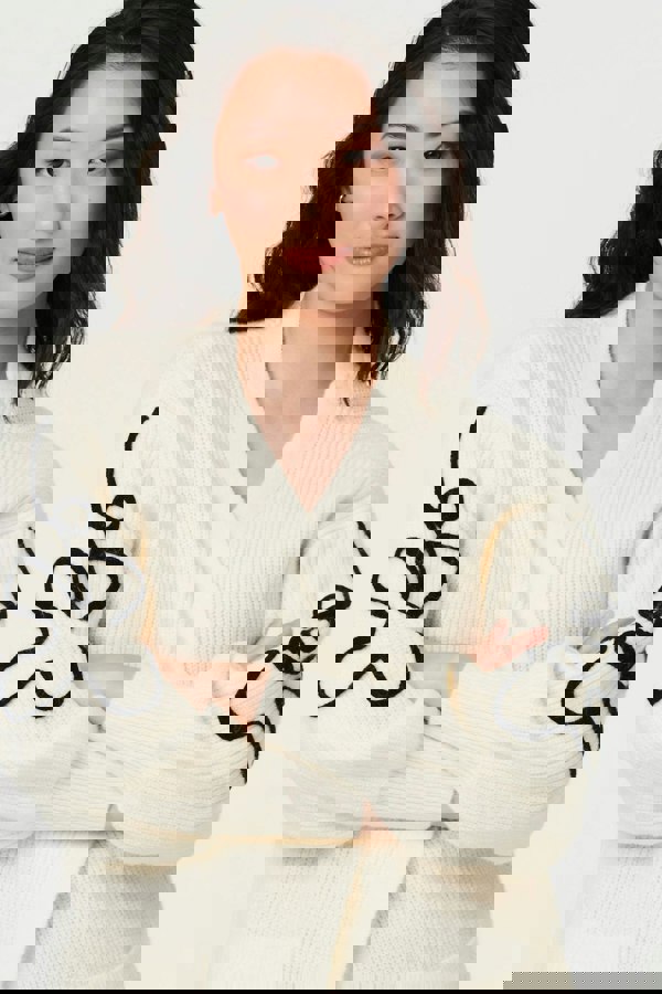 Cream | Floral Trim Detail Longline Cardigan
