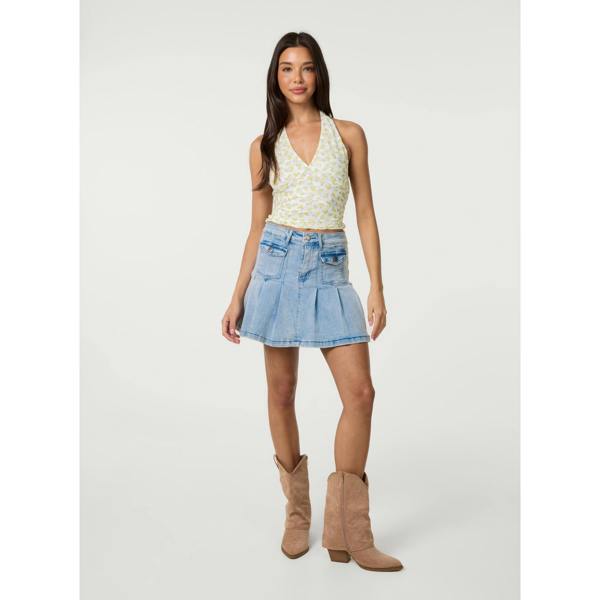 Pink Vanilla Lemon Printed Lace Halter Neck Top