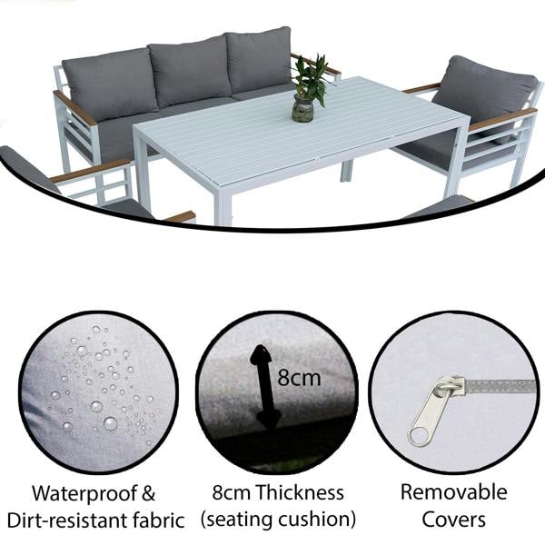 Shatchi 5-Piece Aluminium Outdoor Sofa Set with Bench, Table & Cushions