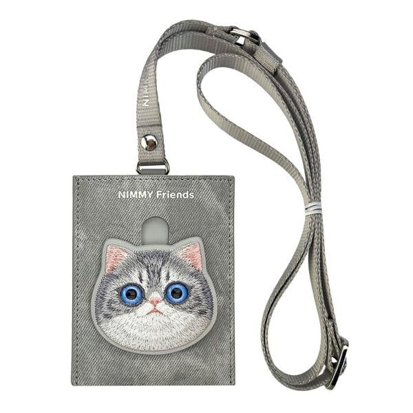 Nimmy Friends Nimmy Big Eye Cute Pet Silver Shaded Cat Face Card Sleeve Holder Grey - N-XDY-KT-023