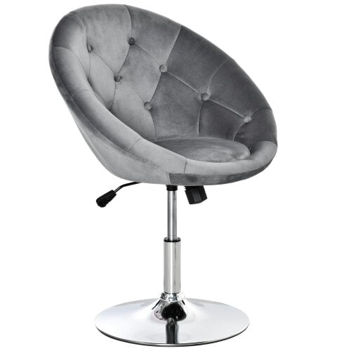 Wyld Haus Vefi Fabric Grey Adjustable Velvet Vanity Stool With Tufted Seat And Swivel Base