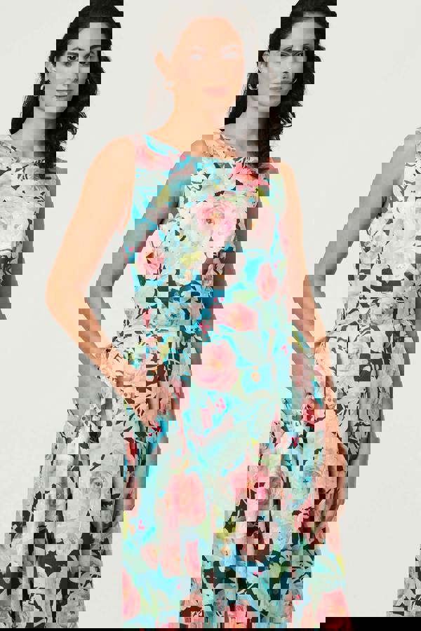 Blue | Floral Sleeveless Pleat Front Midi Dress