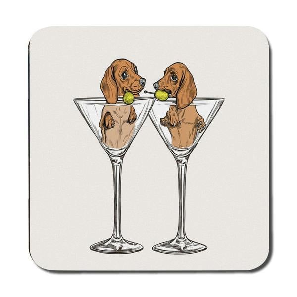 Benjamin Tate Design Dachshund Martini Glass Placemats And Coaster Set Collection