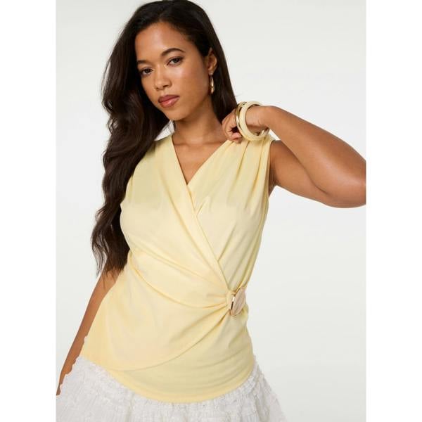 Pink Vanilla Stone Buckle Cross Over Slinky Top