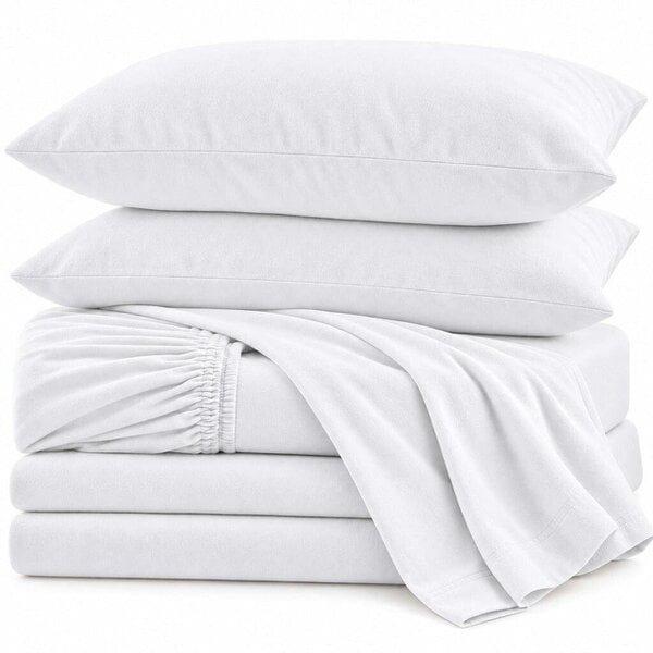 Night Zone Flannelette Sheet Set – 100% Brushed Cotton Fitted, Flat Sheet & Pillowcases - White