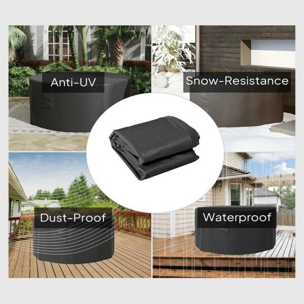 Garden Patio Large Furniture Set Round Cover 600D Oxford Waterproof, Ф193 x 80H cm, Black