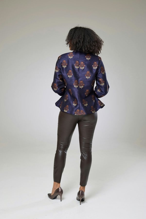 Isha's Timeless collection Auburn Embroidered Raw Silk Fitted Jacket Blouse