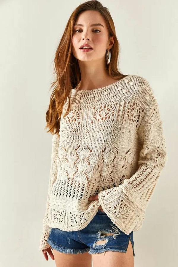 Hoxton Gal Mini Pom-Pom Openwork Cotton Knit Blouse