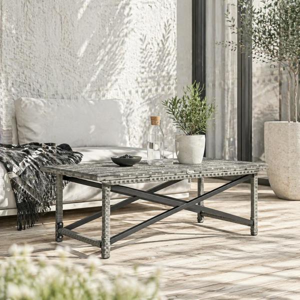 Wyld Haus Donori Grey Rattan Outdoor Coffee Table With X Frame with Woven Top