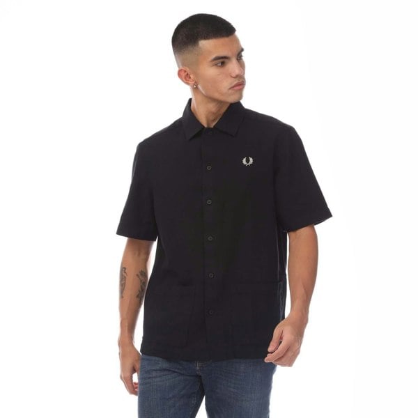 Fred Perry Mens Panel Linen Shirt - Black