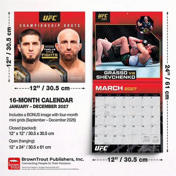 UFC Championship Bouts Calendar 2027, Wall Calendars, Month To View, Sports, Gift