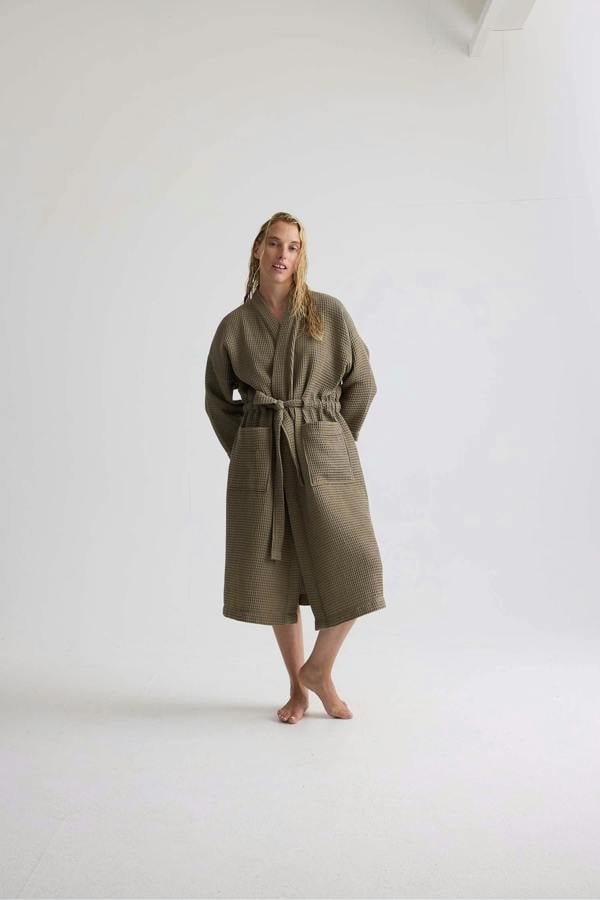 Pretty You London Waffle Kimono Robe In Overland Trek