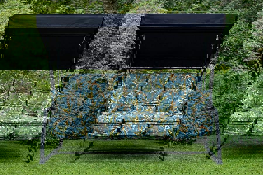 REPLACEMENT CUSHION ONLY Vienna Deluxe 3 Seater Garden Hammock (Pattern options available) 153cm (H) x 140cm (W) X 121cm (D) Tropical Blue The Garden Furniture Shop