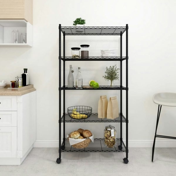 Berkfield 5-Tier Storage Shelf with Wheels 75x35x155 cm Black 250 kg