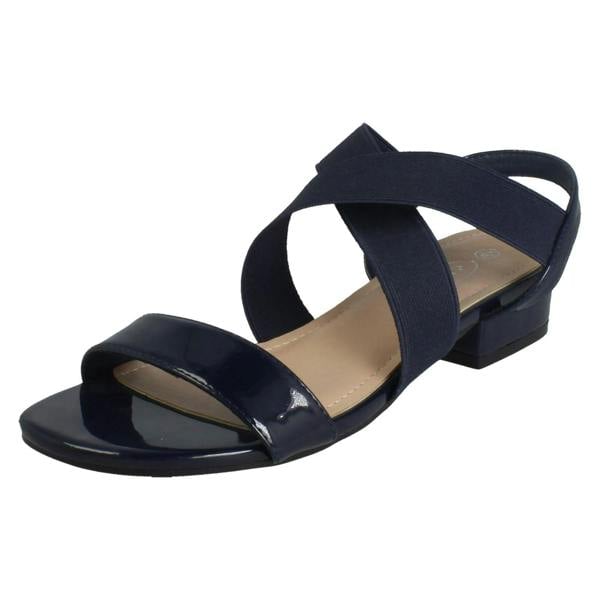 Spot On Ladies Spot On Slip On Cross Strap Low Heel Smart Sandals F12082