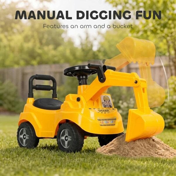 Bobobiy Ride On Tractor Digger, Toddler Excavator Toy Car with Adjustable Bucket, Horn, Under Seat Storage for Ages 1-3 Y Yellow
