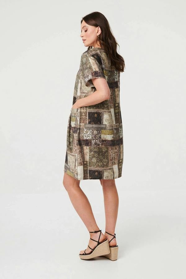 Khaki | Patchwork Pocket Knee Length Shift Dress