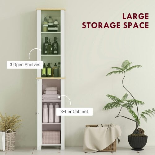 Wyld Haus Nifael Slim Bathroom Storage Cabinet With OFauxn Compartment And Adjustable Shelves White 34 x 23 x 165 cm