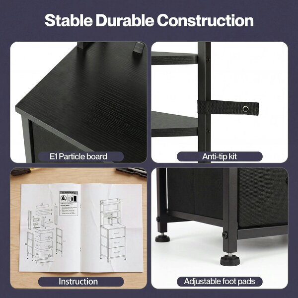 Levede Bedside Table with Charging Station 3 Drawer RGB Light Night Stand Black