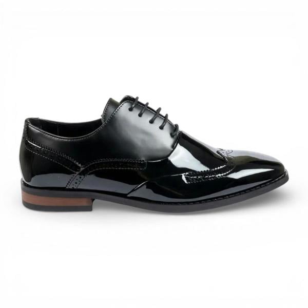 Dolcetto Men's Black Patent PU Leather Wingtip Brogue Oxford Shoes