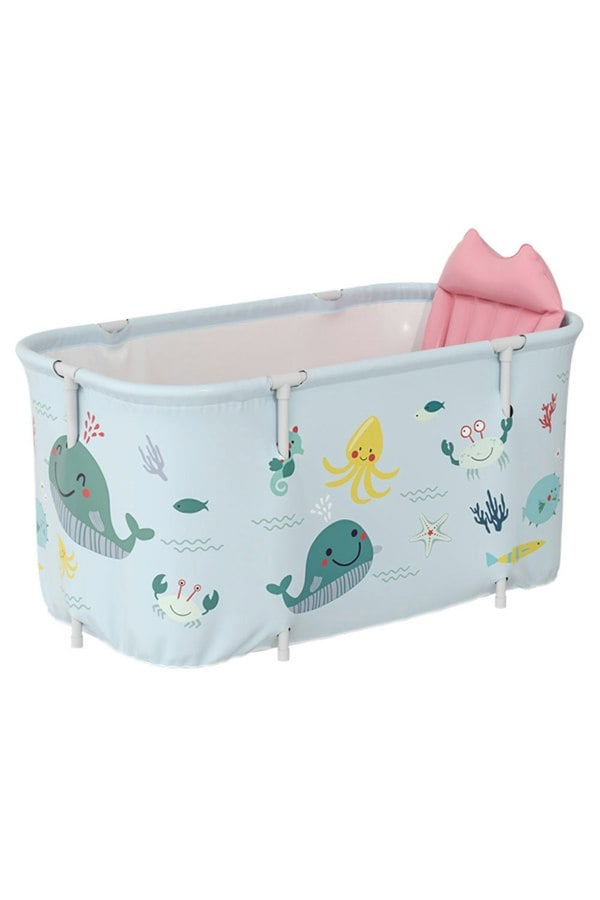 Living and Home 140cm W x 55cm D x 50cm H Light Blue Portable Large Folding Bathtub with Cushion