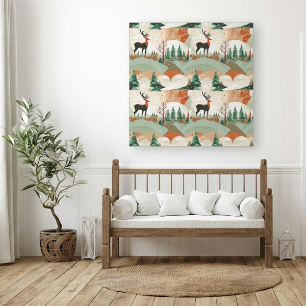 Warren Reed Reindeer On A Snowy Landscape Pattern Canvas