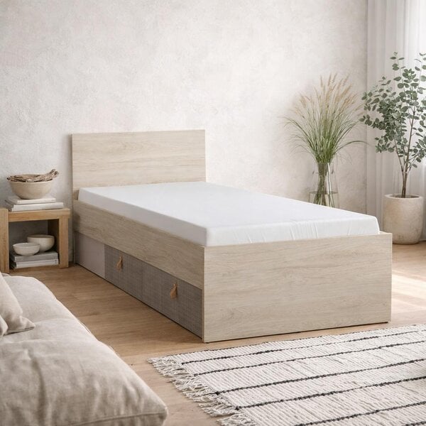 Wyld Haus Rosemary 3ft Light Walnut Wooden Bed with Headboard 1 Drawer