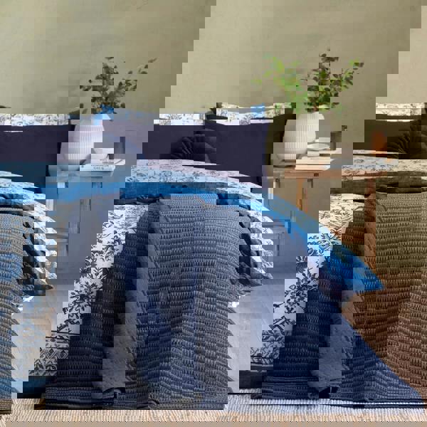 Catherine Lansfield Velvet Pinsonic Quilted Bedspread Navy Blue