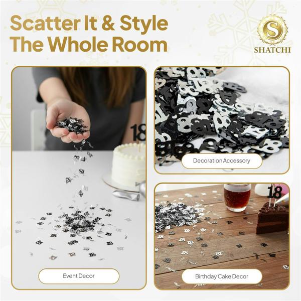 18th Birthday Black & Silver Metallic Confetti Table Decoration Range, 1 Pack to 4 Pack image 3