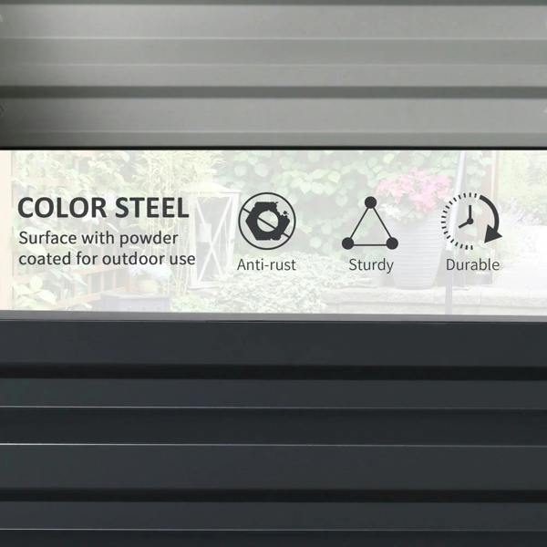 Steel planter box side panel with smooth dark grey powder-coated surface
