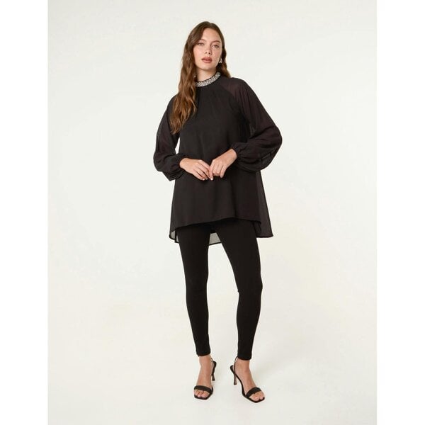 Blue Vanilla Embellished Collar Tunic Top