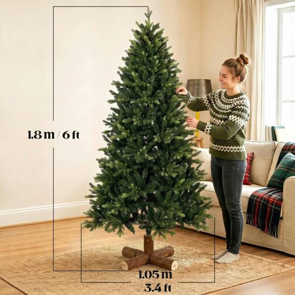 Bobobiy Artificial Christmas Tree, Hinged Xmas Tree with 2419 PE & PVC Branch Tips, 6ft, Green