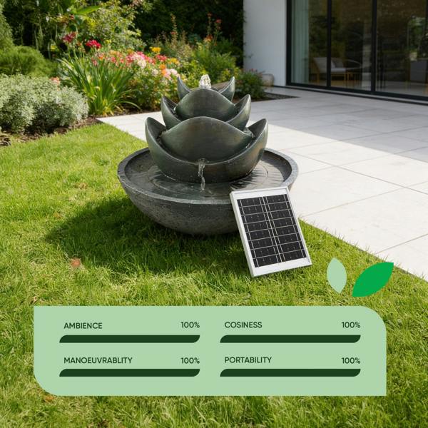 Gardenwize Solar Water Feature – 3 Tier Lotus Fountain with LED Lights & Battery Backup