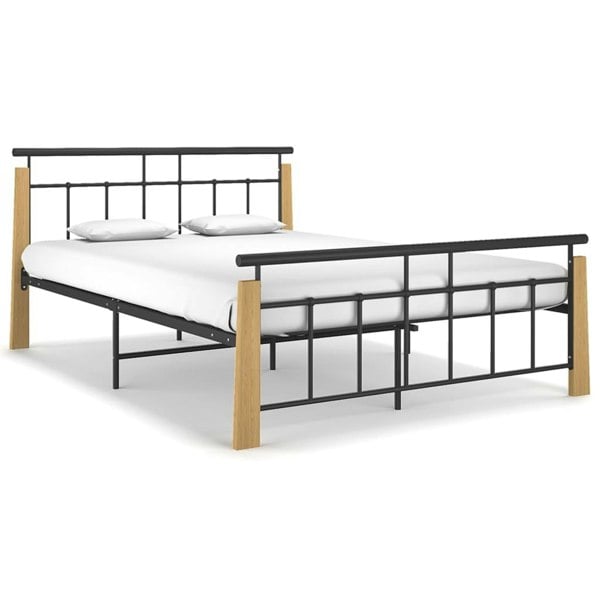 Berkfield Bed Frame Metal and Solid Oak Wood 140x200 cm