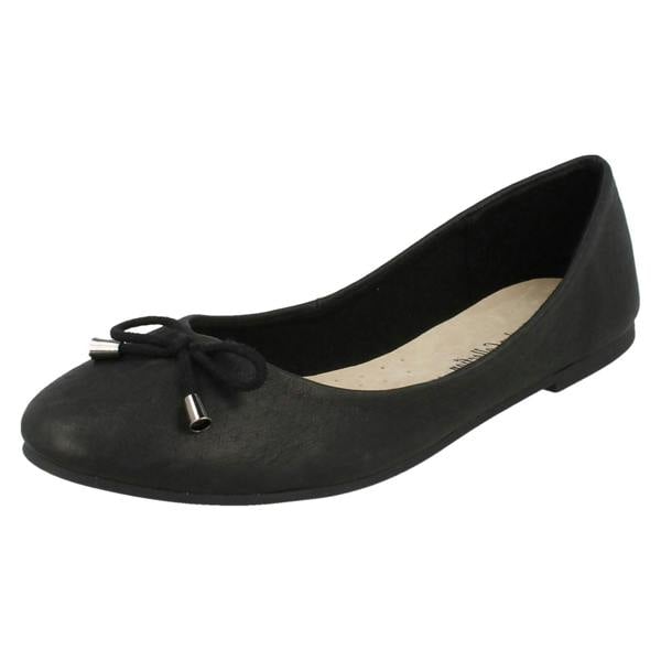Leather Collection Ladies Leather Collection Bow Trim Vamp Ballerinas