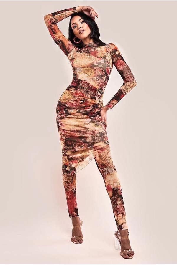 Printed Sheer Leggings - Orange TR385
