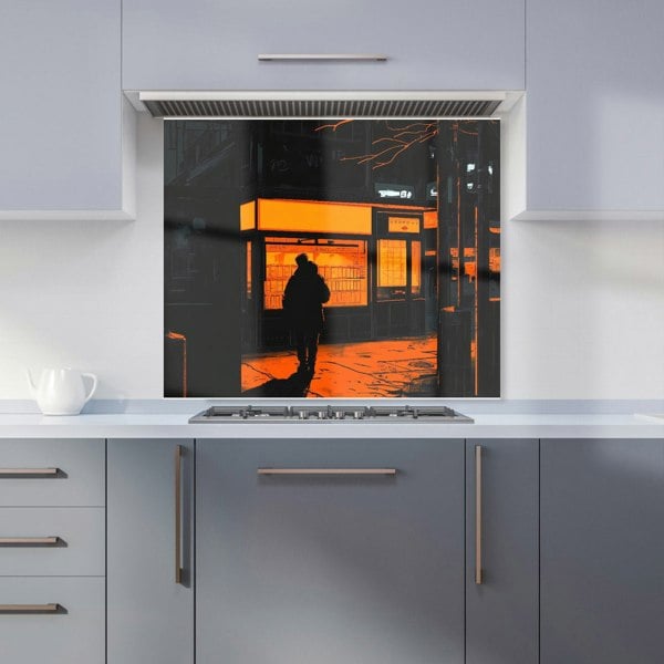 Warren Reed Orange & Black City Streets Glass Kitchen Splashback - 00030