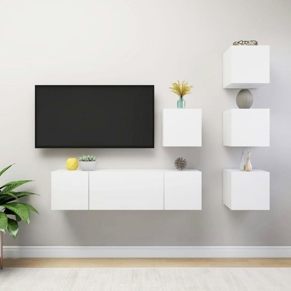 Berkfield 6 Piece TV Cabinet Set White Engineered Wood