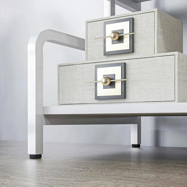 White 3-tier printer stand with visible corner legs and open lower shelf