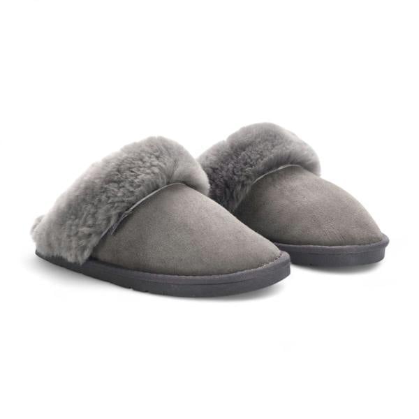 Infinity Leather Women's Genuine Sheepskin Grey Suede Mule Winter Slippers - Luna